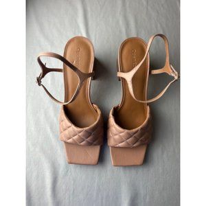 Open Edit Nordstrom Austyn Quilted Block Heel Mocha Sandals Size 10